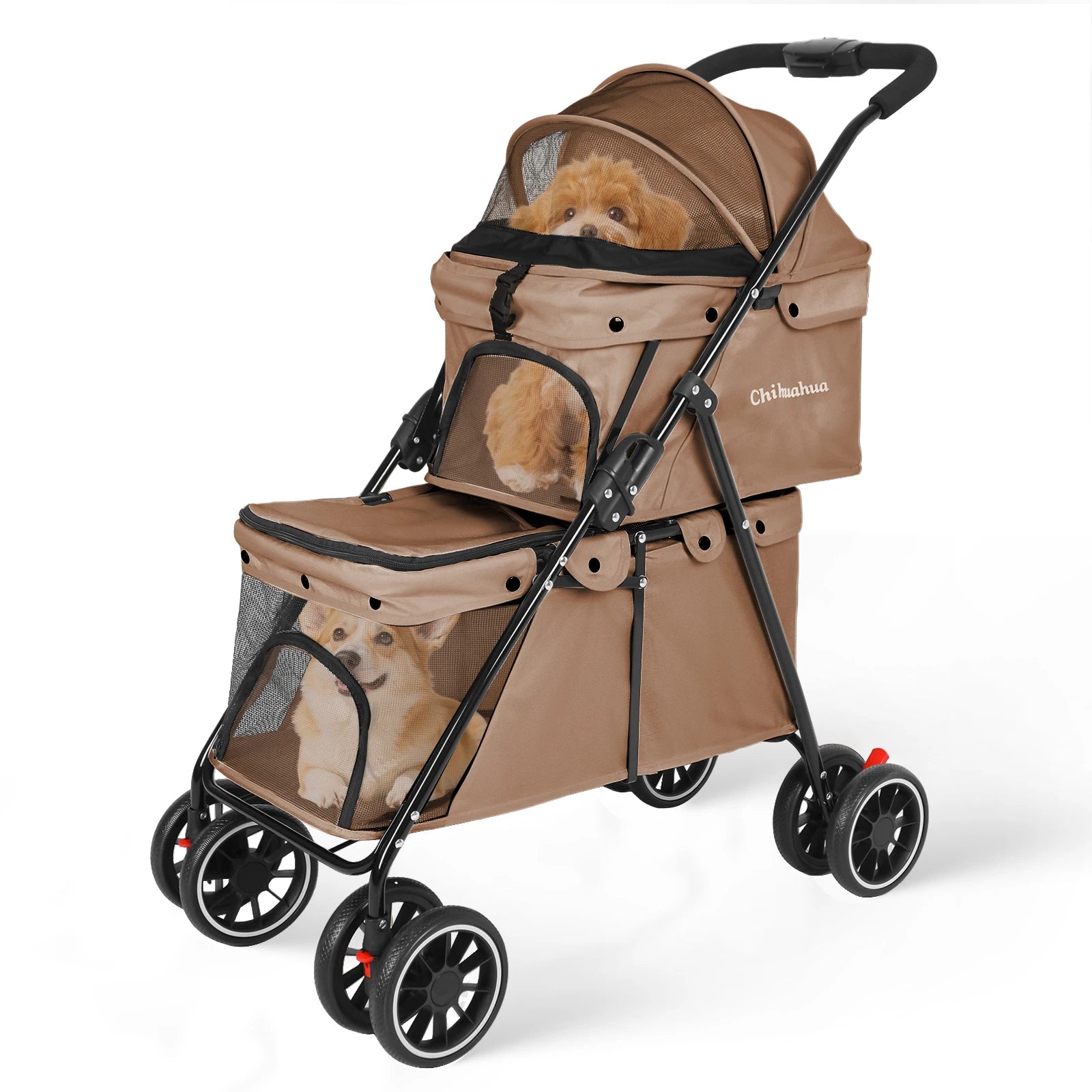 Double Pet Stroller with Detachable Carriers
