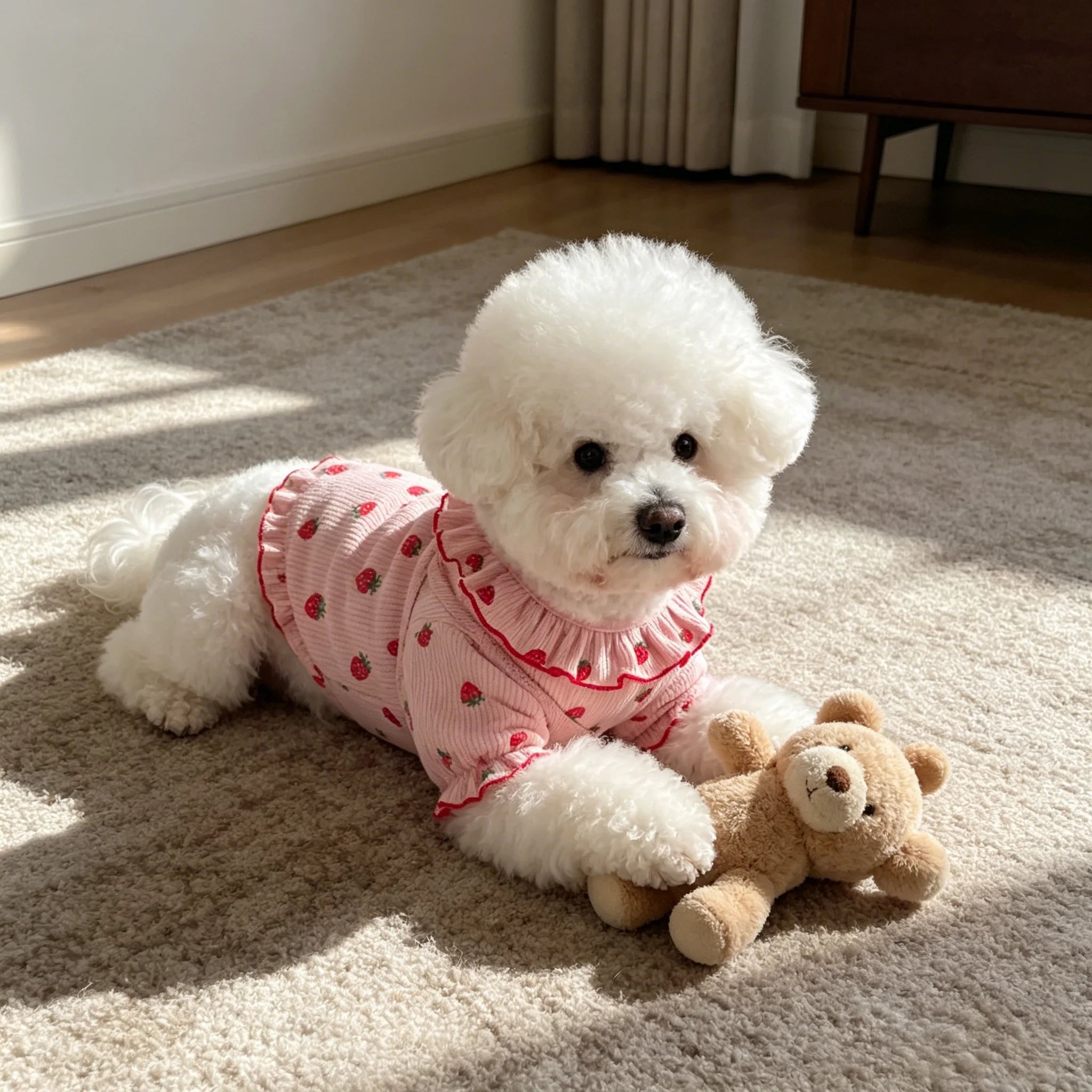1pc Strawberry Small Dog Ruffled Collar Summer Shirt