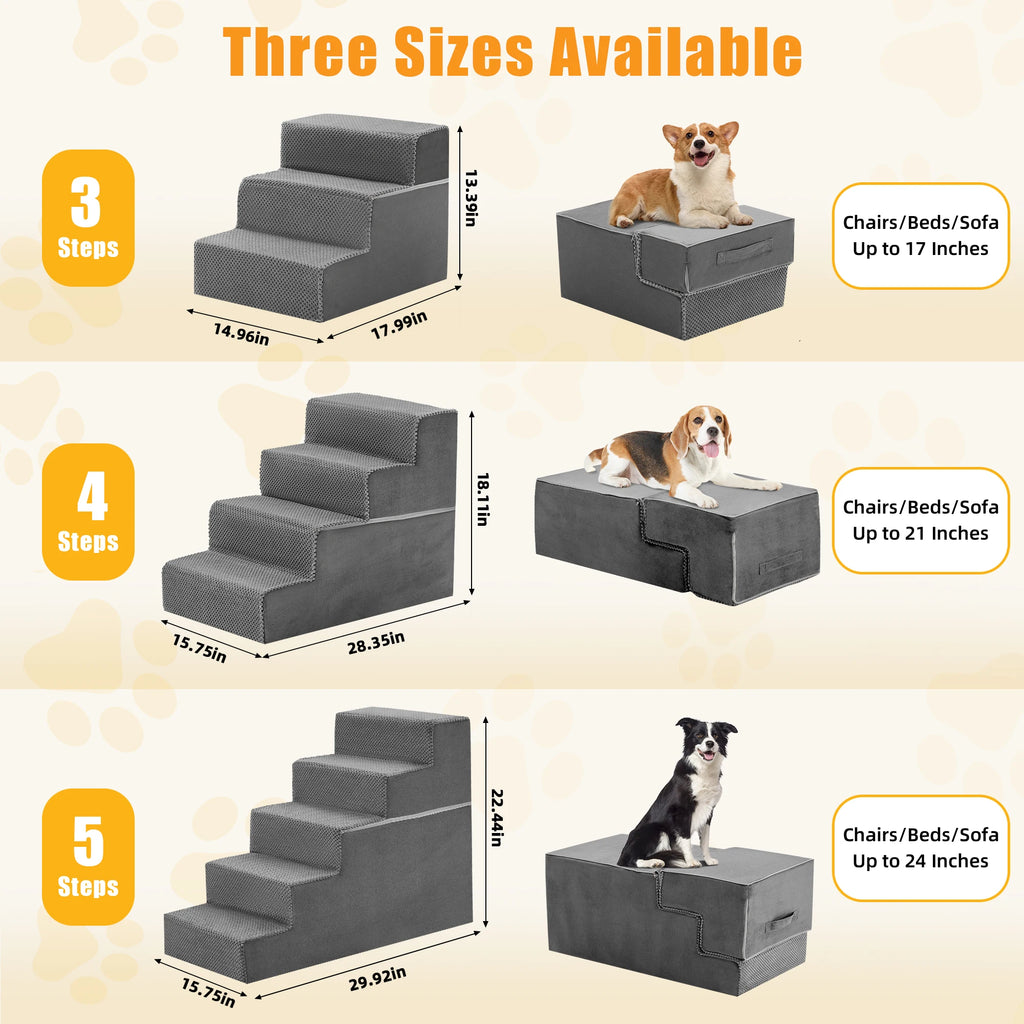 JHK 3-5 Step Right Angled Foam Dog Stairs Ramp