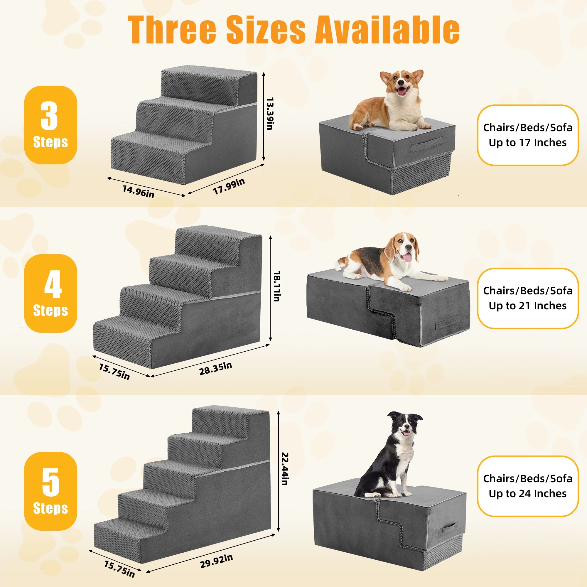 JHK 3-5 Step Right Angled Foam Dog Stairs Ramp