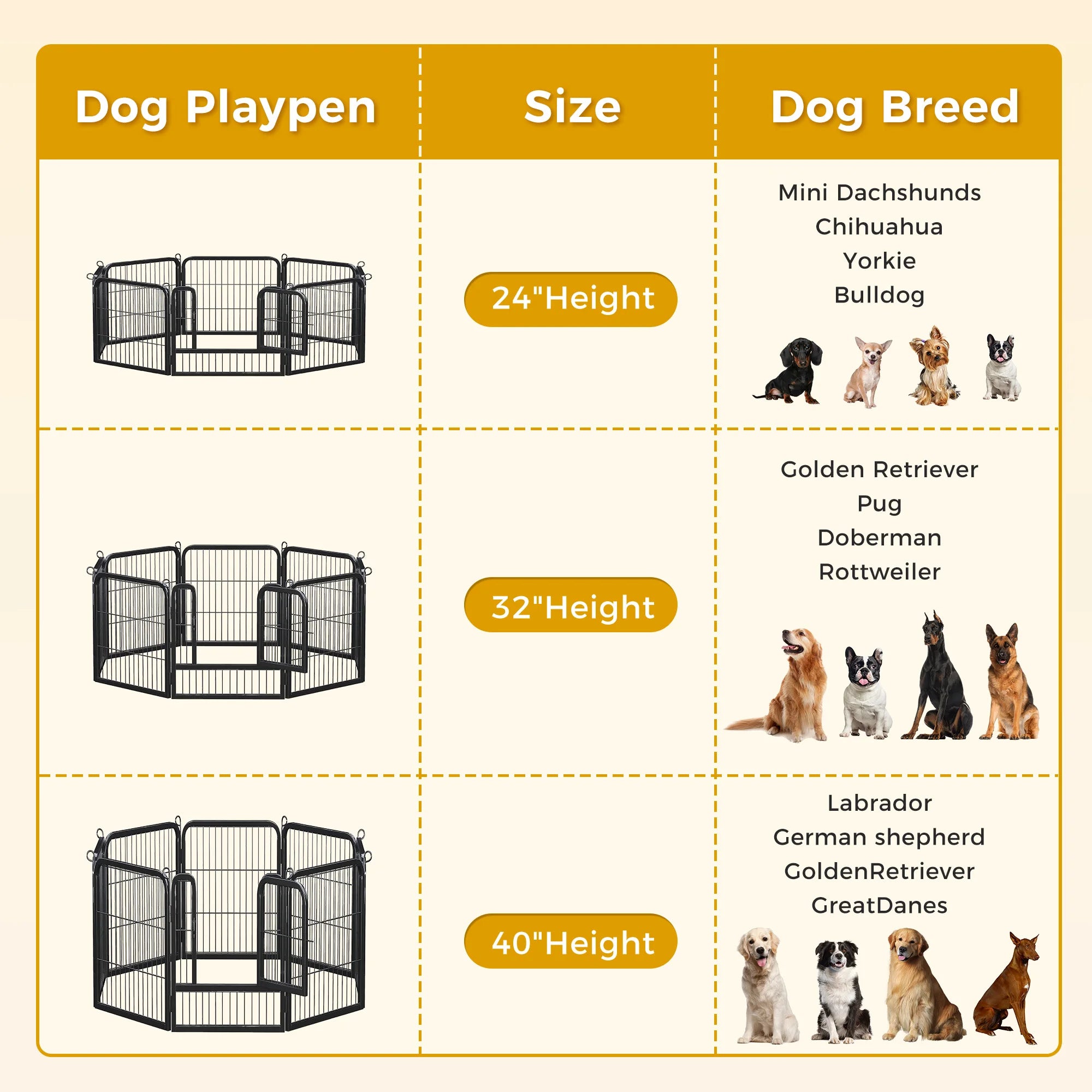 Dog Playpen with Door, Metal Pet Fence, Heavy Duty