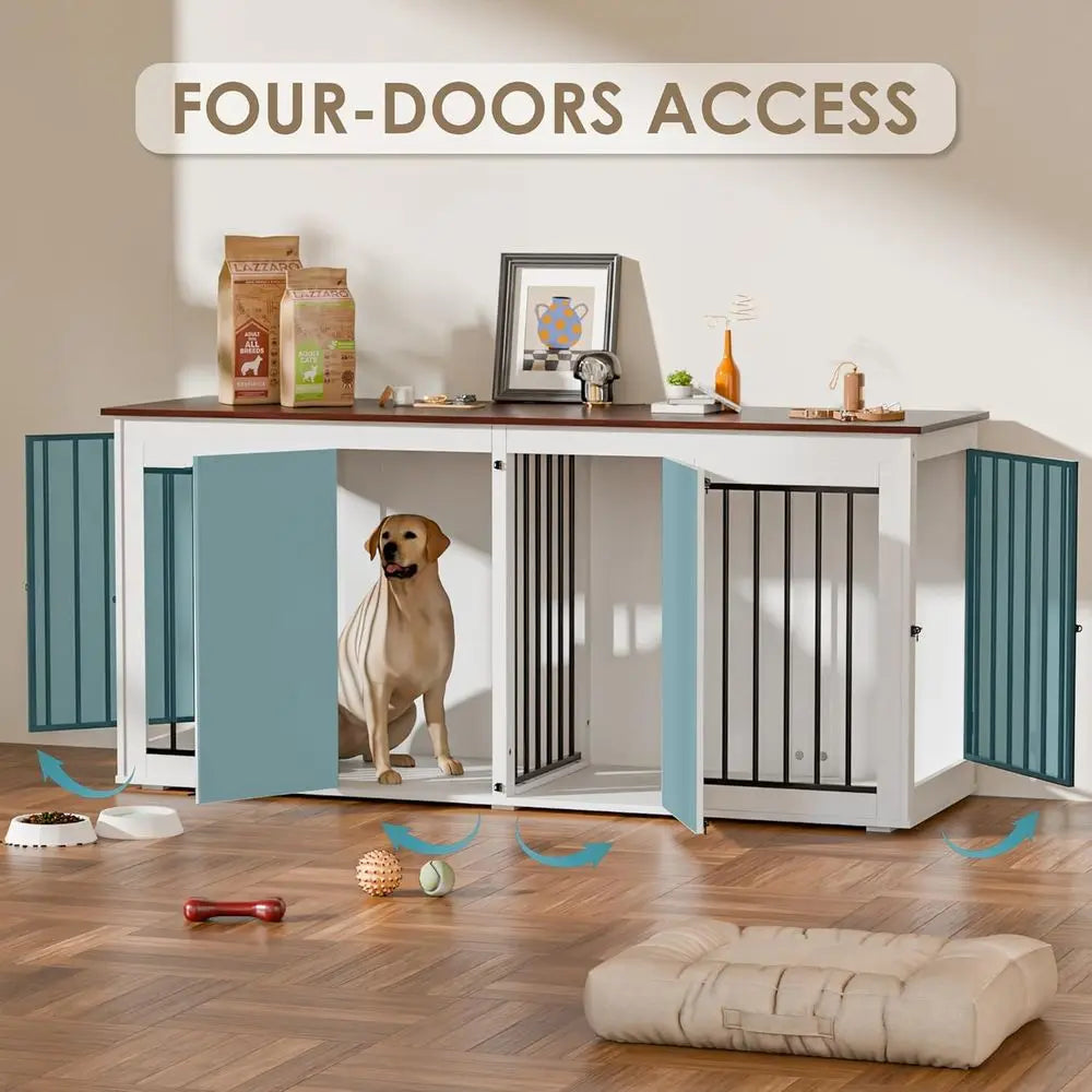 Large Double Dog Kennel TV Stand with Removable Divider, Furniture-Style Dog Crates for 1-2 Dogs, Indoor Pet Enclosures