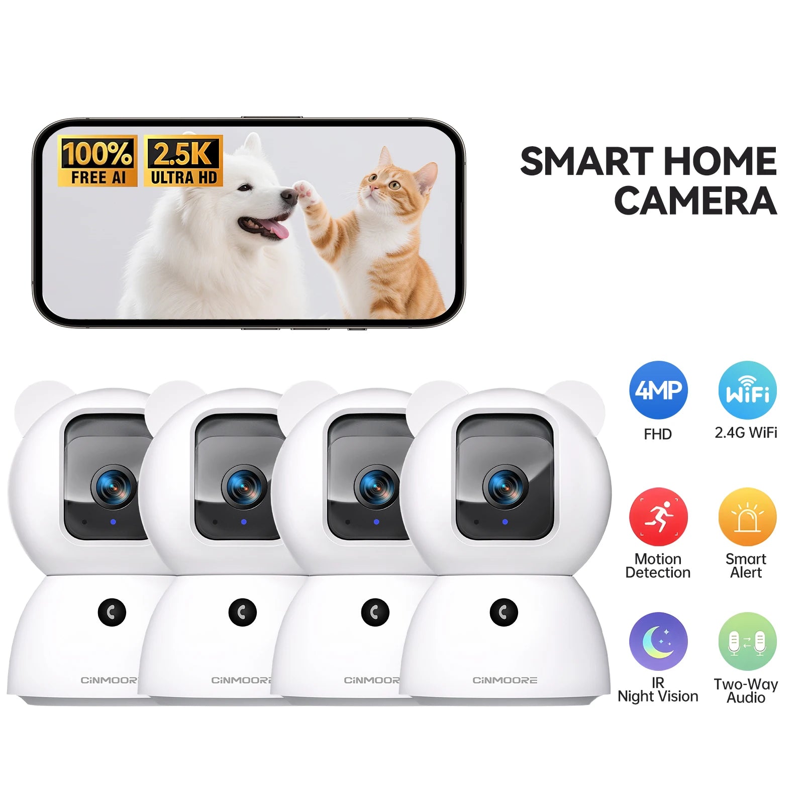 CINMOORE  WiFi Indoor Home Security Camera Pet Camera