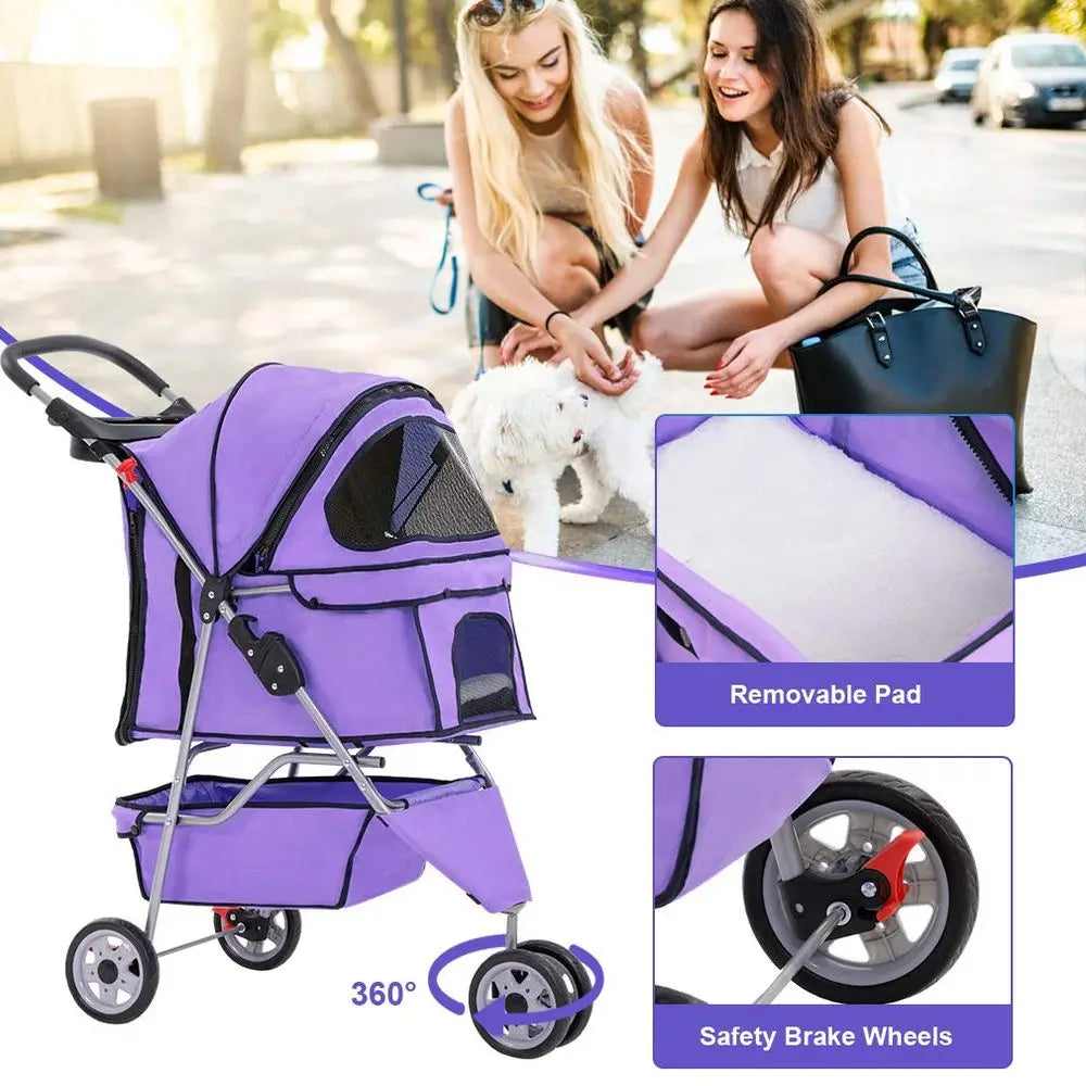 3 Wheels Pet Stroller Dog Cat Cage Jogger