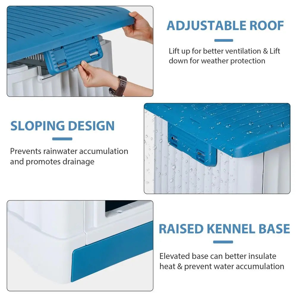 34.6 Inches Sturdy Plastic Dog House with Liftable Roof, I