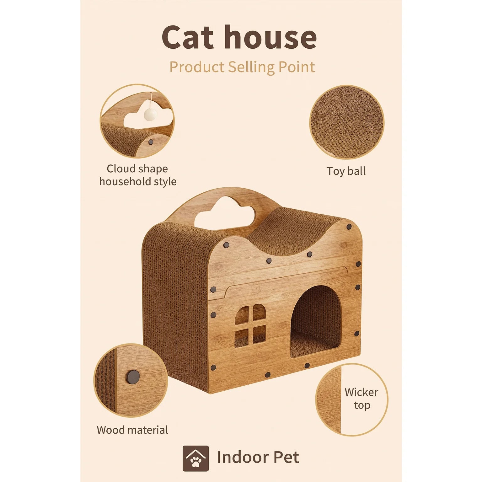Spacious Cat House for Indoor & Outdoor Use -