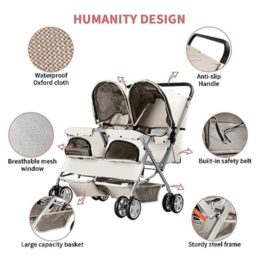 Double Pet Stroller Foldable Stroller for 2 Dogs and Cats
