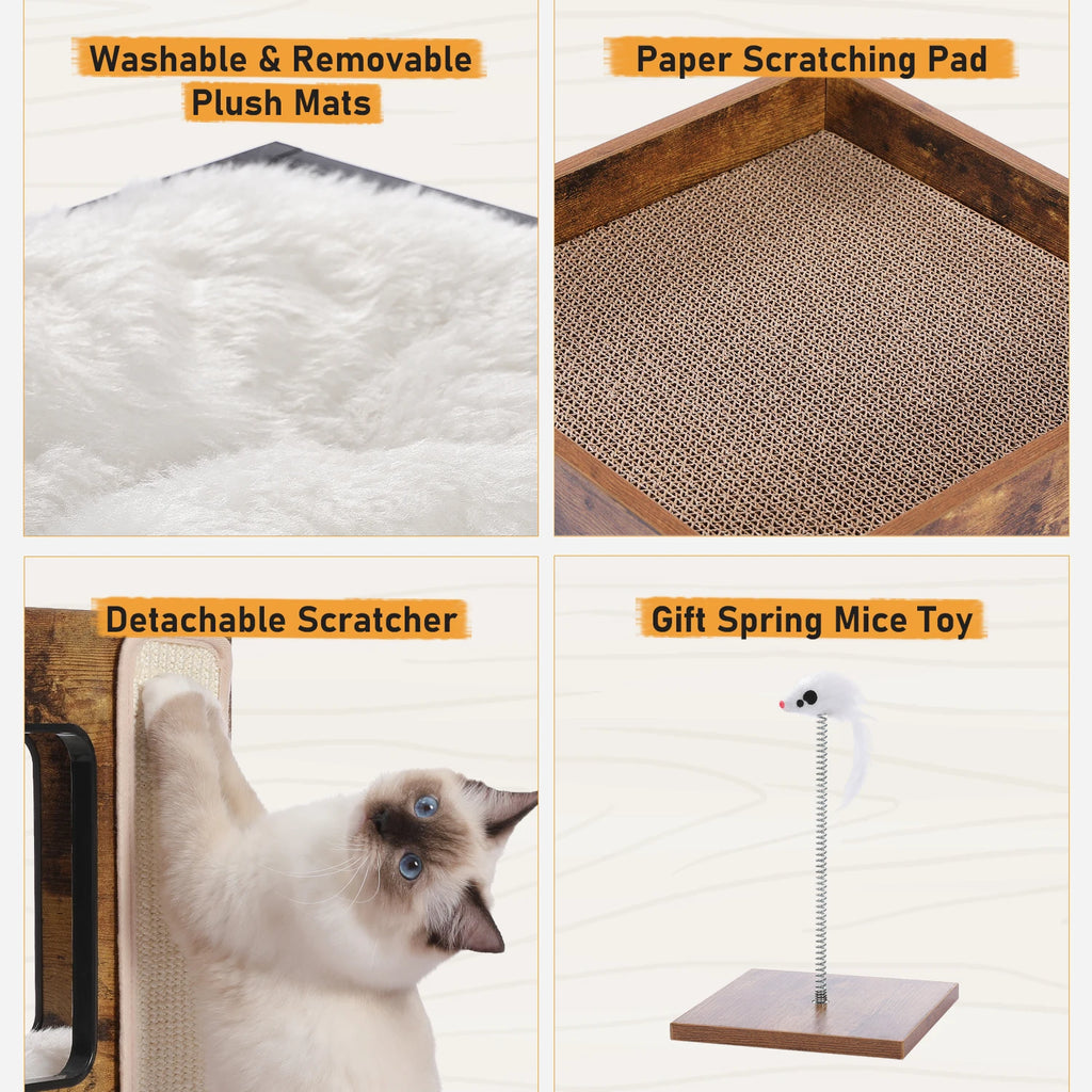 Wood Cat Condo House Bed with Removable Soft Mats s