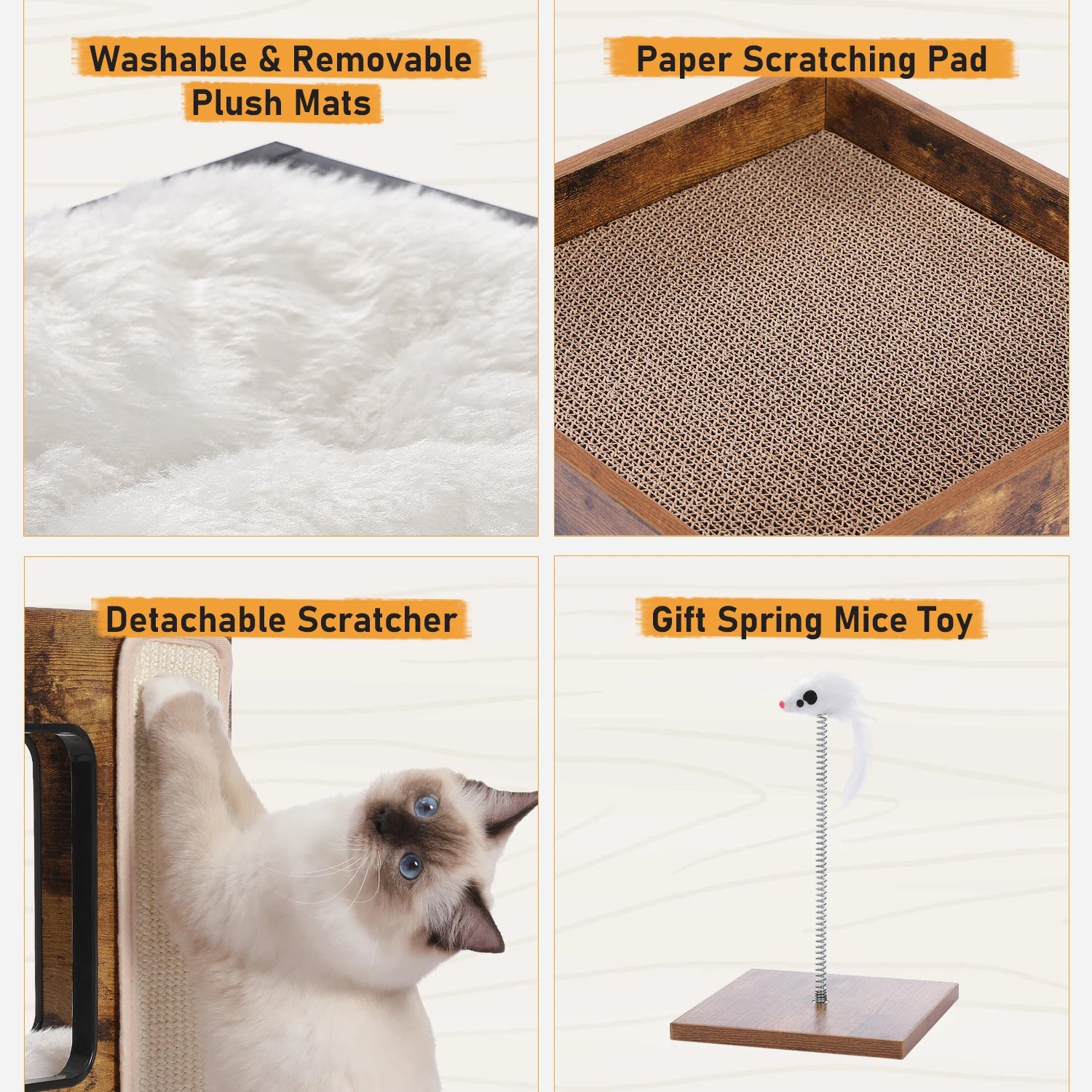 Wood Cat Condo House Bed with Removable Soft Mats s