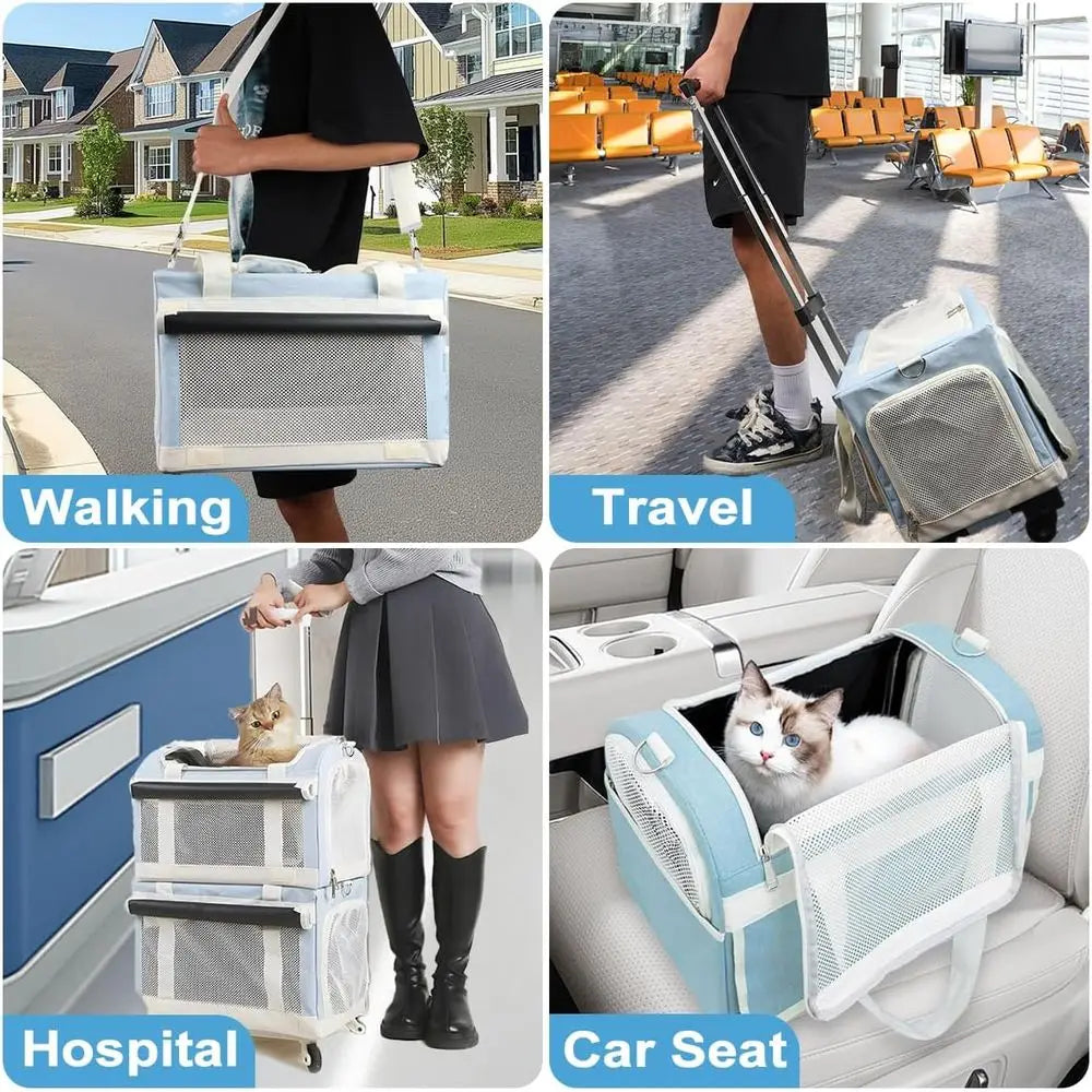 Wheeled Double Cat Carrier & Pet Stroller,