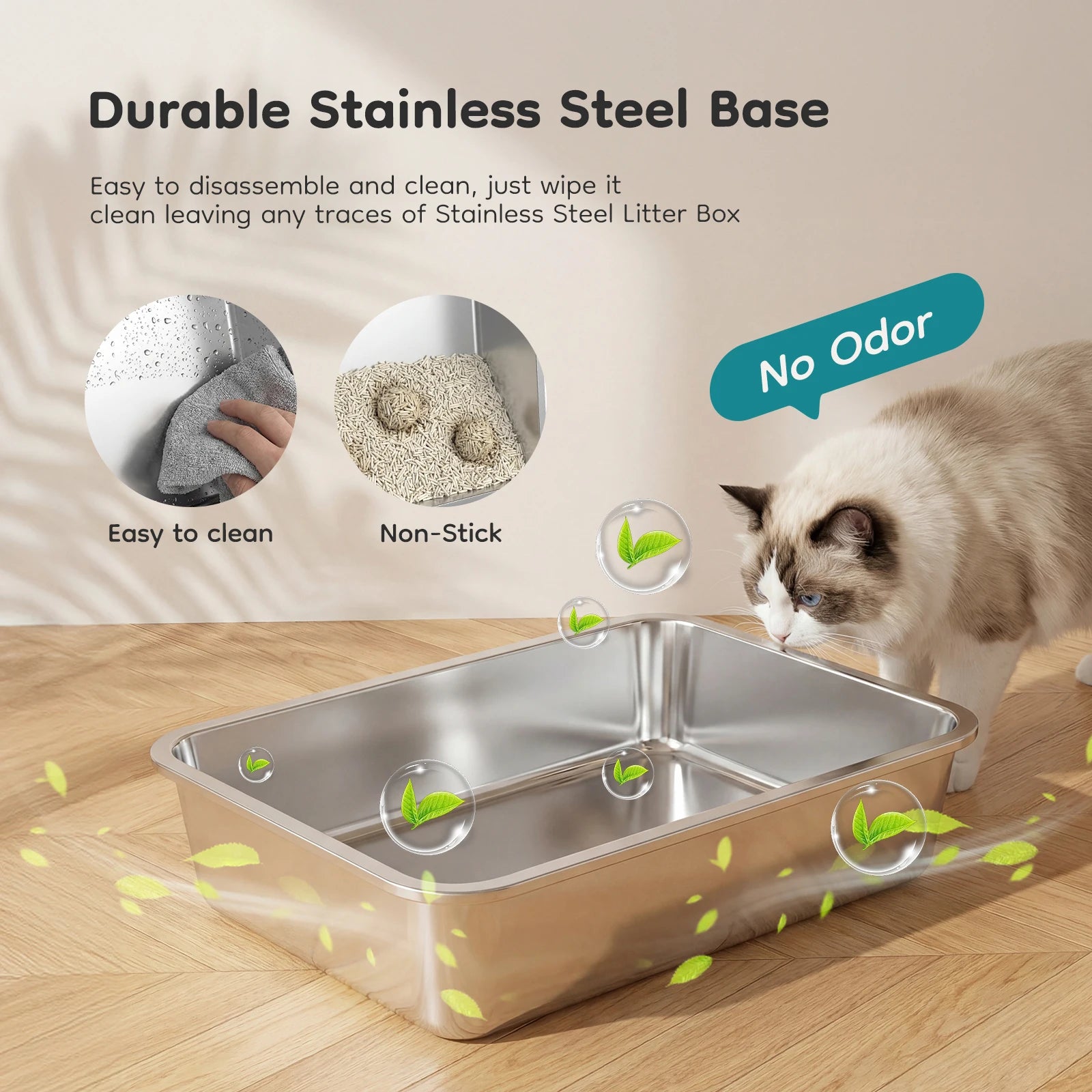 Fully Enclosed JHK 24IN Stainless Steel Cat Litter Box d
