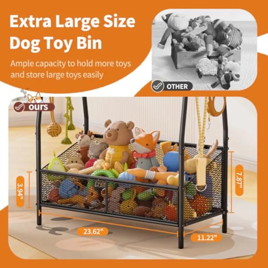 Full Metal Dog Toy Basket 23.6"x11.2"x7.9" Large Dogs Toy Bin with Storage Organizer Chew-Resistant Toy Box for Dog Stuff Acces