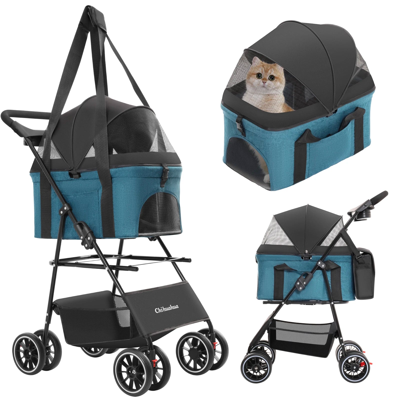 2-in-1 Foldable 4-Wheel Pet Stroller