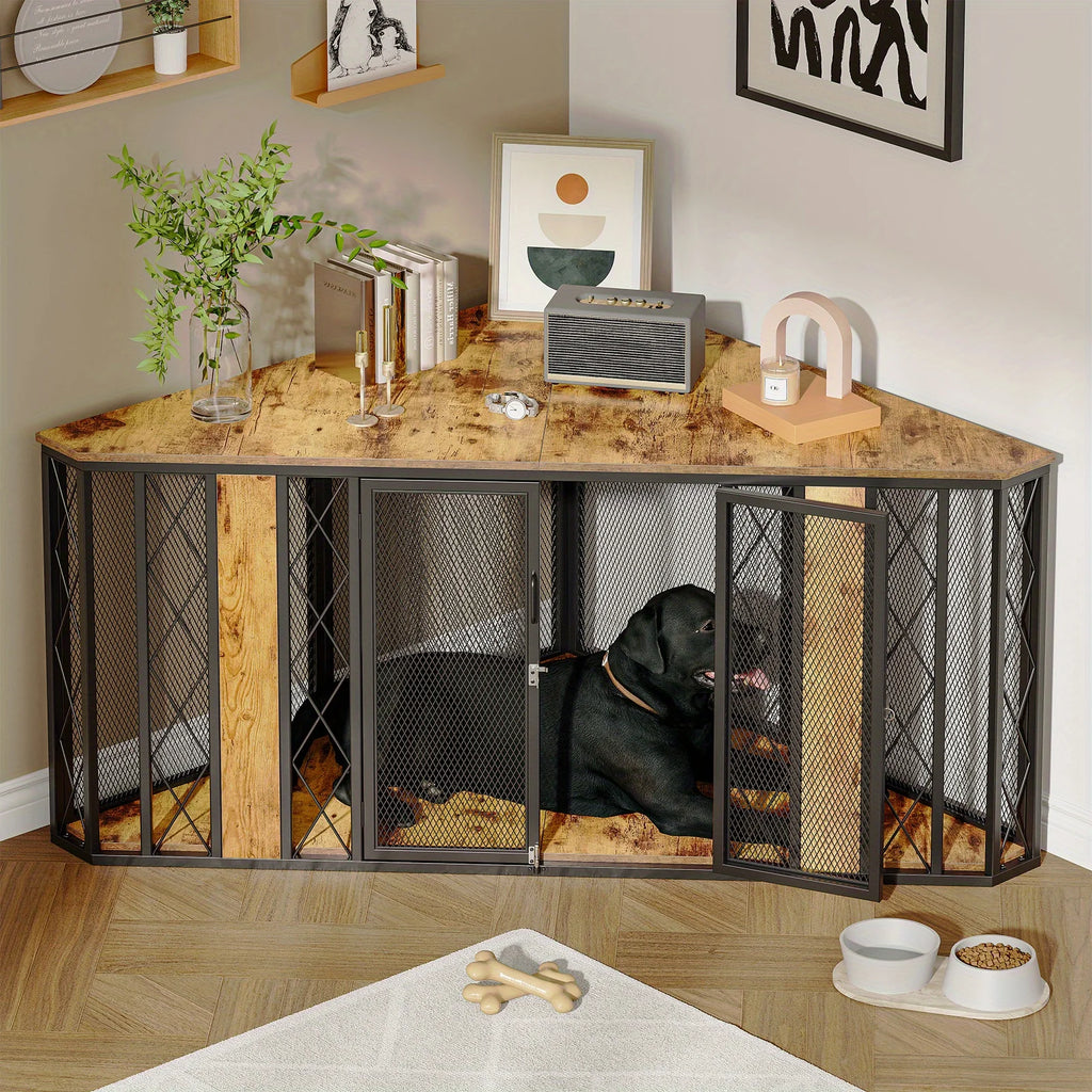 Large Decorative Dog Kennel Furniture, 66-Inch Corner Dog Crate