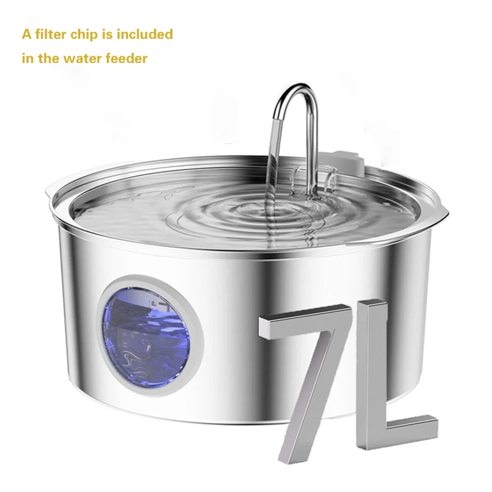 7L/236oz Large Capacity Pet Water Fountain 304 Stainless Steel