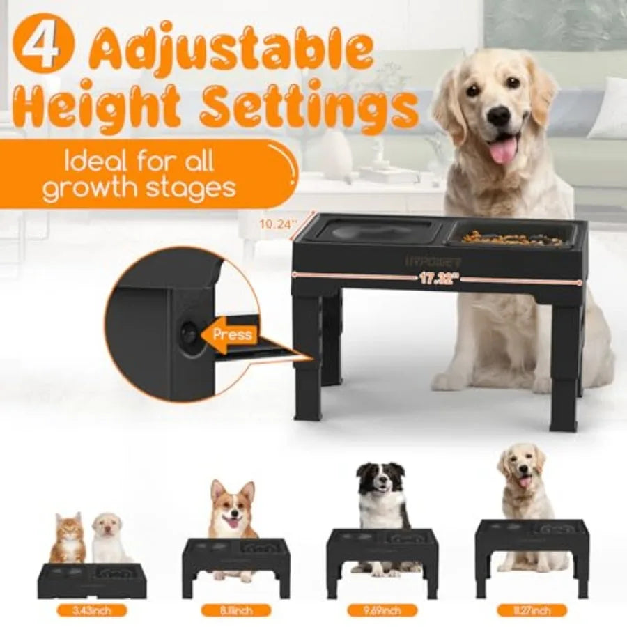 2-in-1 Elevated Dog dish with Height-Adjustable