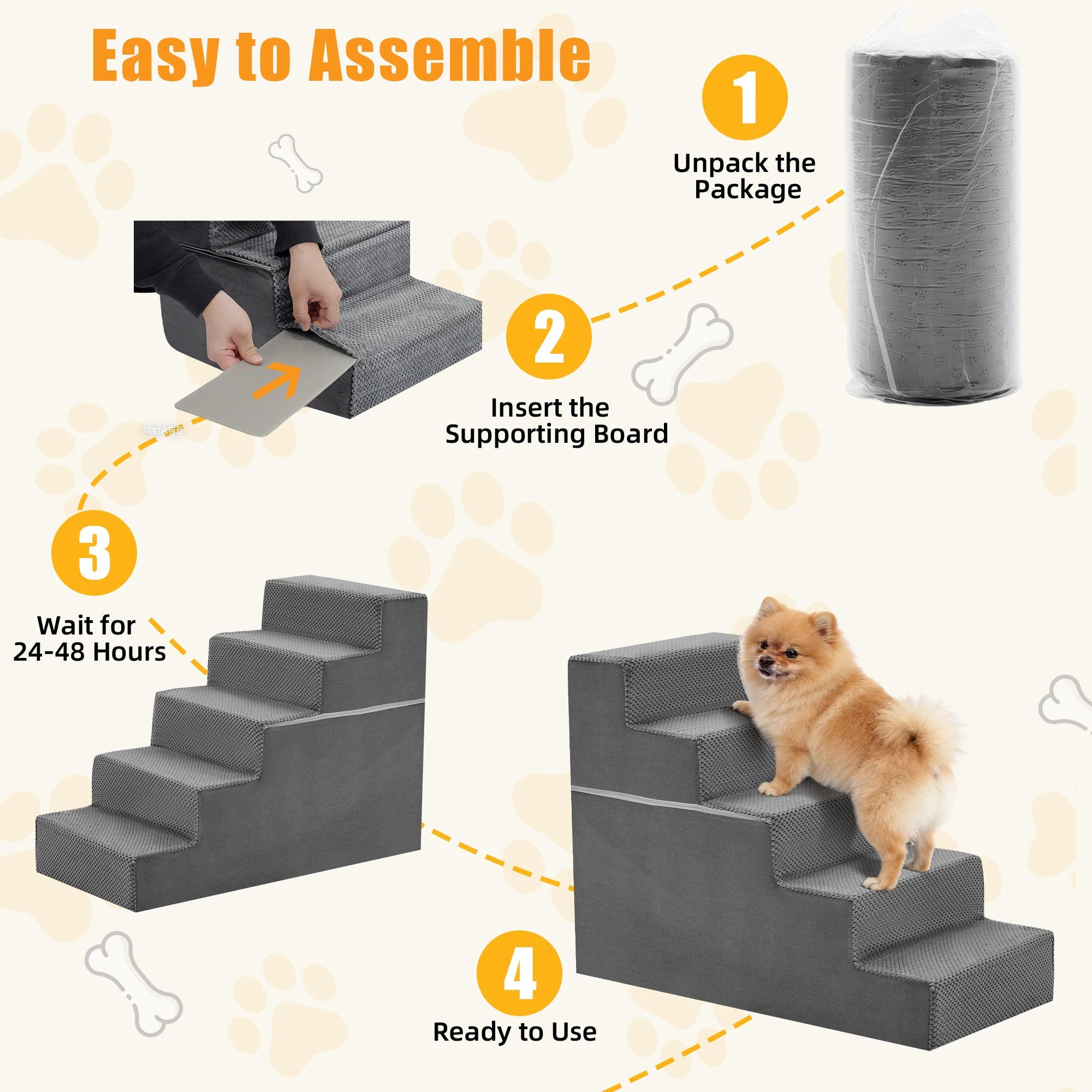 JHK 3-5 Step Right Angled Foam Dog Stairs Ramp
