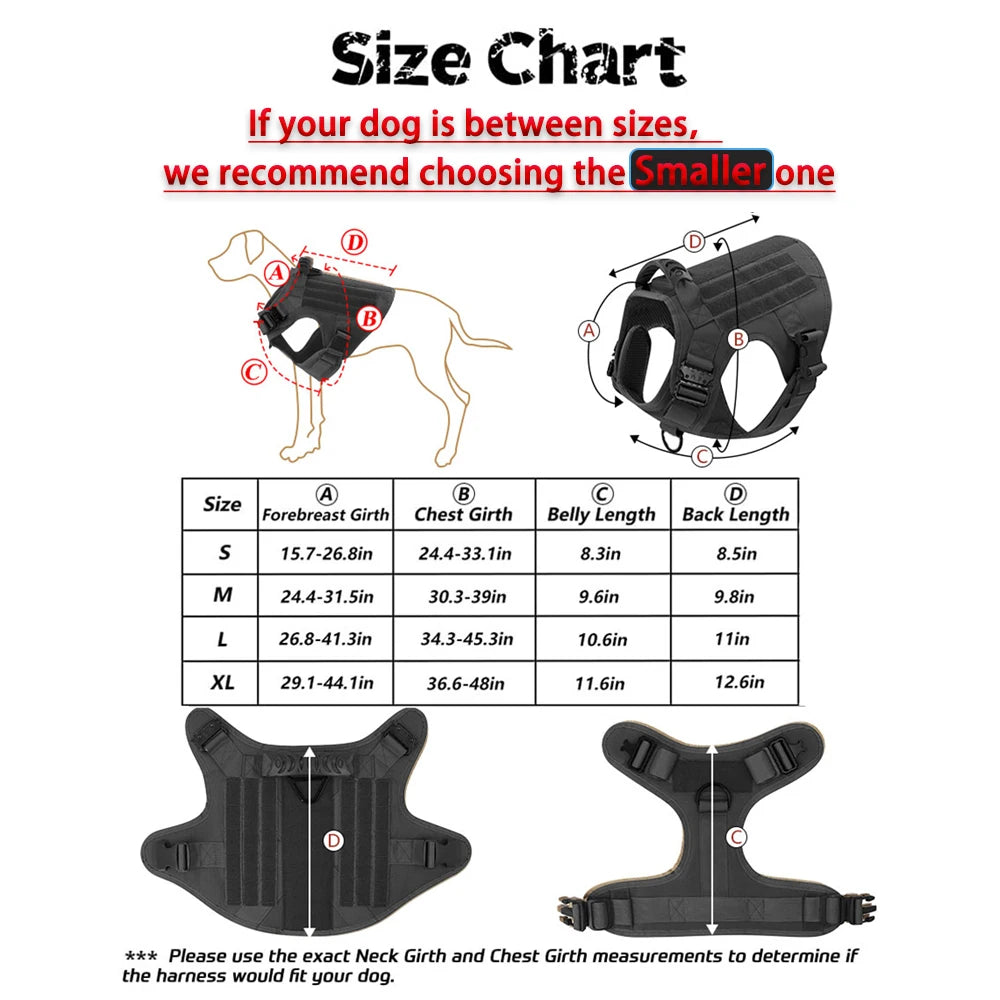 Military Large Dog Harness/Collar with Leash Bags and Training Vest