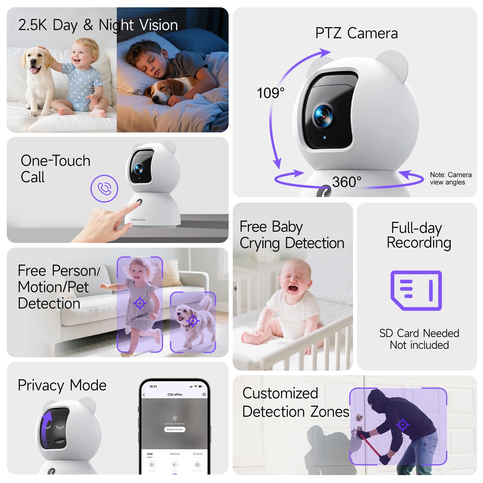 CINMOORE  WiFi Indoor Home Security Camera Pet Camera