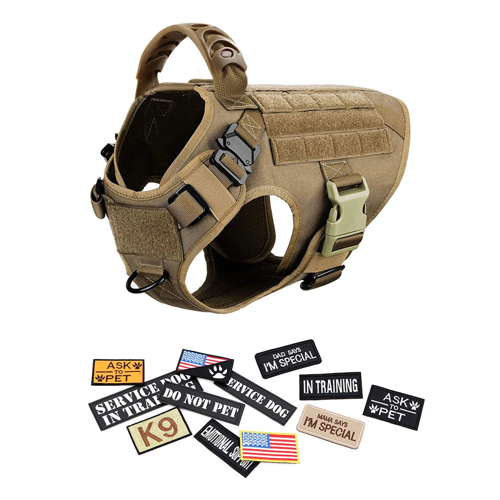 Military Large Dog Harness/Collar with Leash Bags and Training Vest