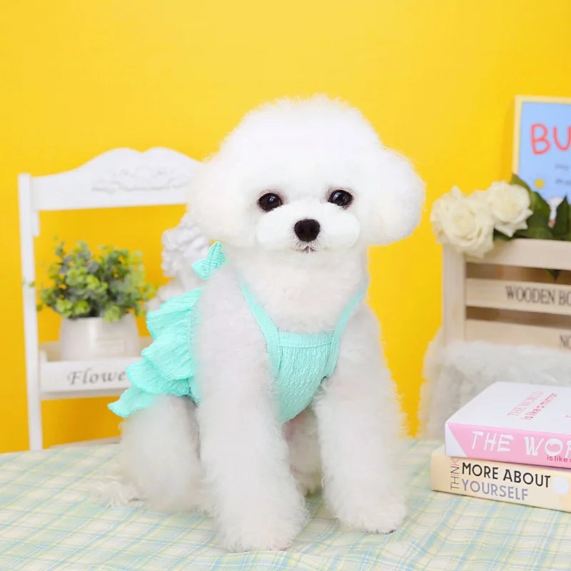 Pet Dresses with ruffles and bows, soft fabric for dog/cat ,