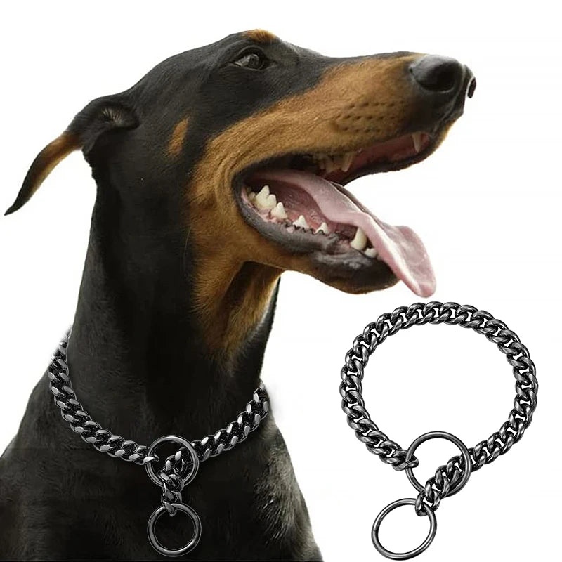 Stainless  Steel W Gold Metal Chain Collar for Large Dog
