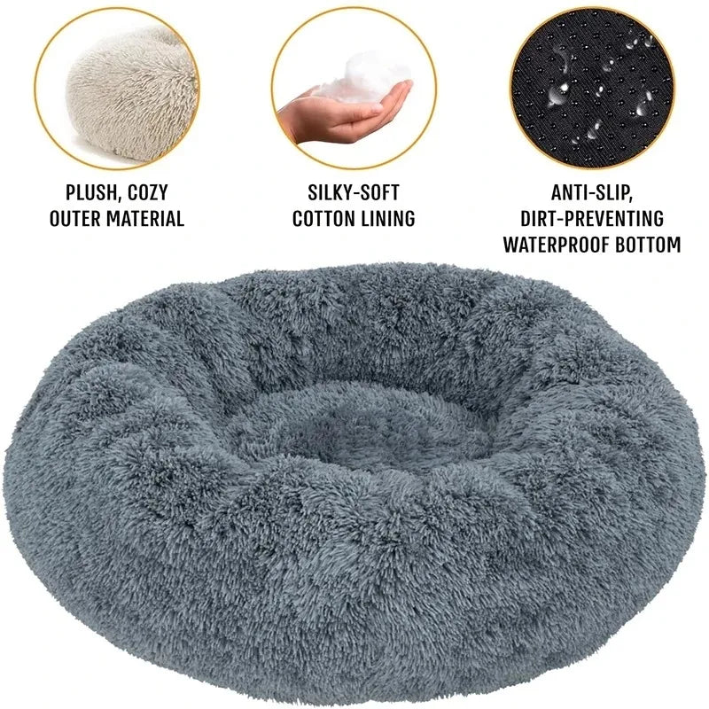 Round Dog Bed with Plush Basket