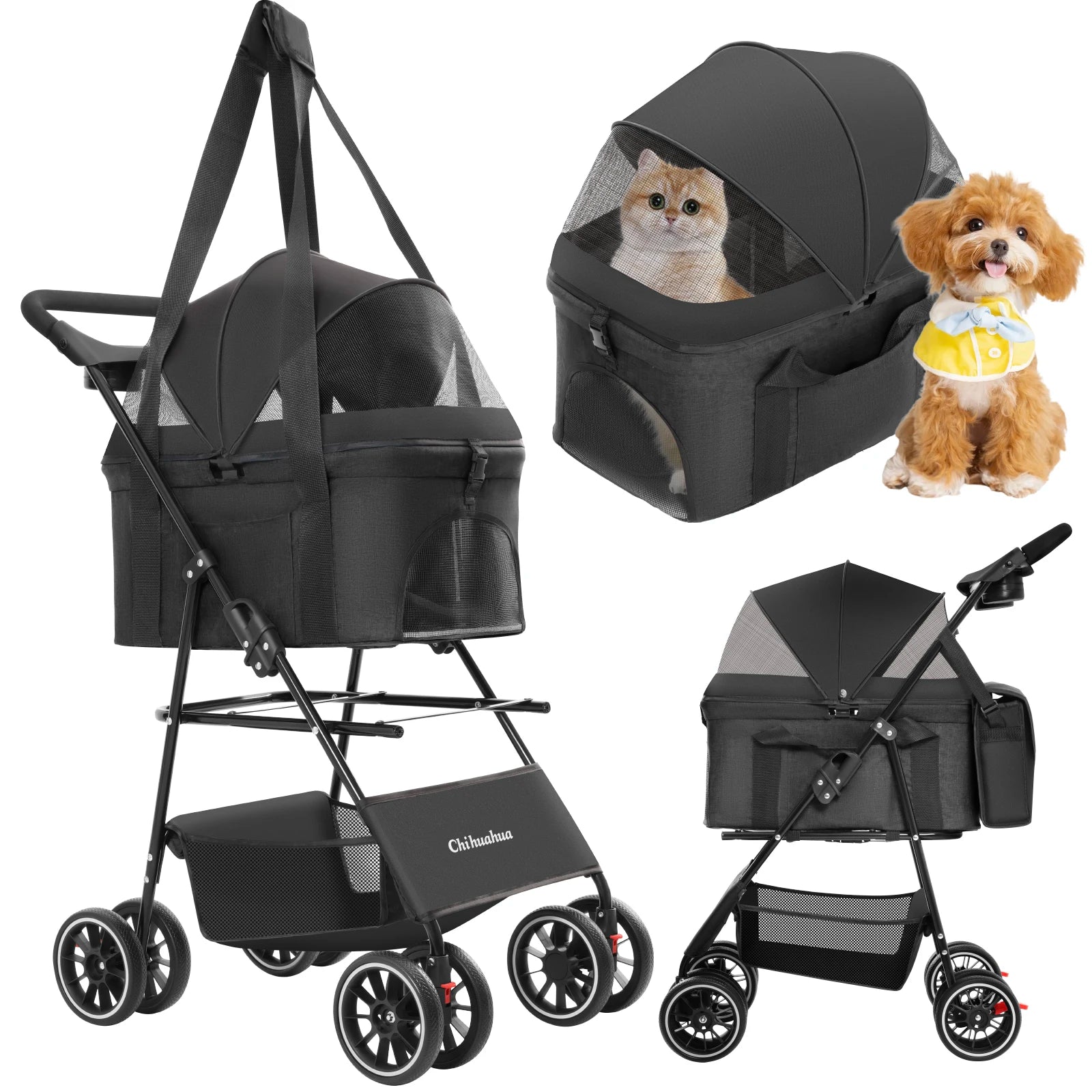 2-in-1 Foldable 4-Wheel Pet Stroller