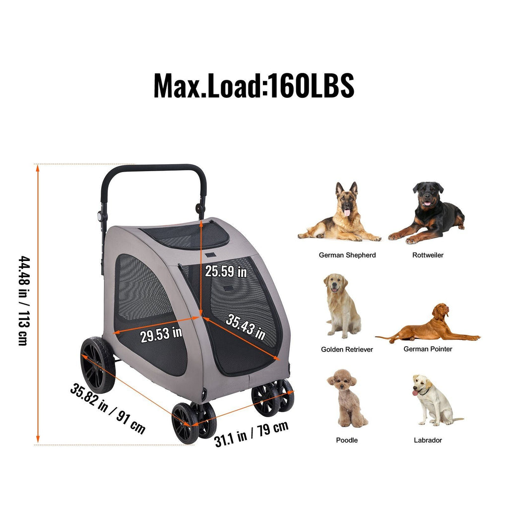 4-Wheels Dog Stroller  160lbs Weight Capacity