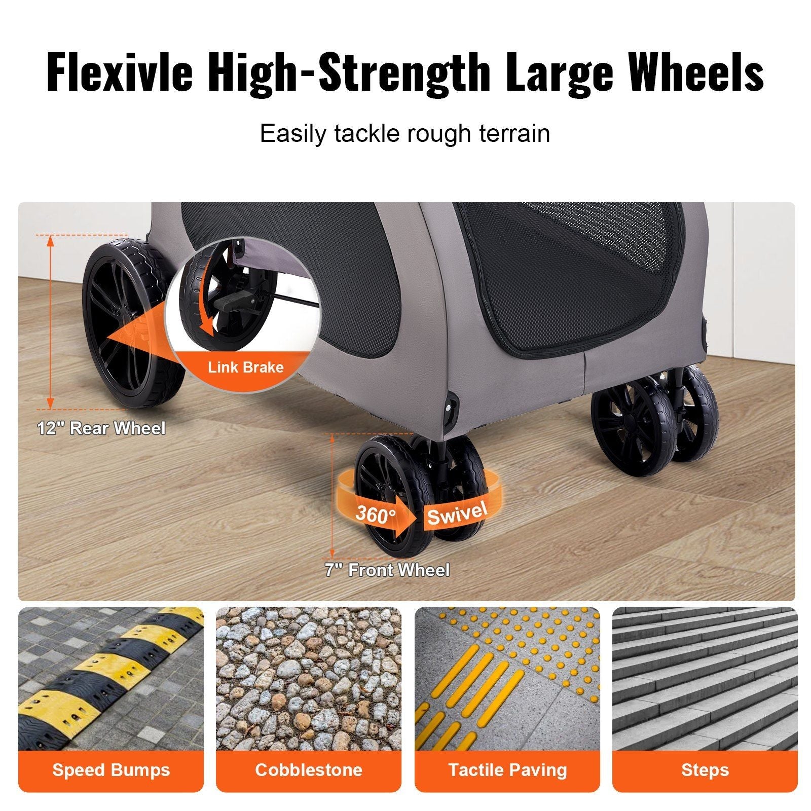 4-Wheels Dog Stroller  160lbs Weight Capacity