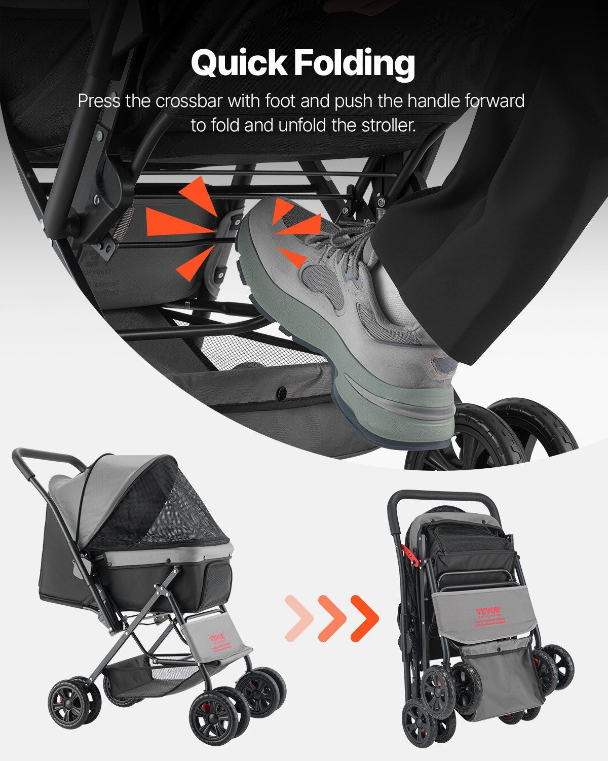 Pet Stroller Foldable 4 Wheels Travel Dog Stroller