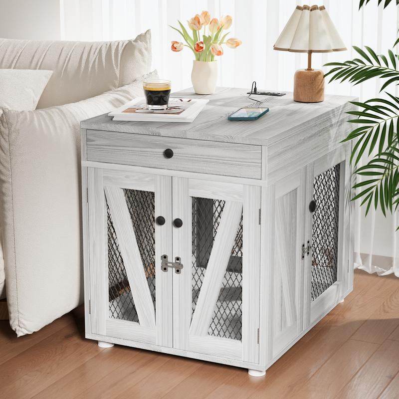Dog Crate End Table Furniture  | Wooden Dog Kennel for Medium Dogs